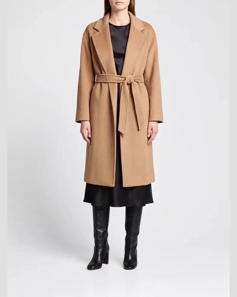 Max Mara Bademantel-Mantel aus 100% reinem Kaschmir mit Bindegürtel Beige