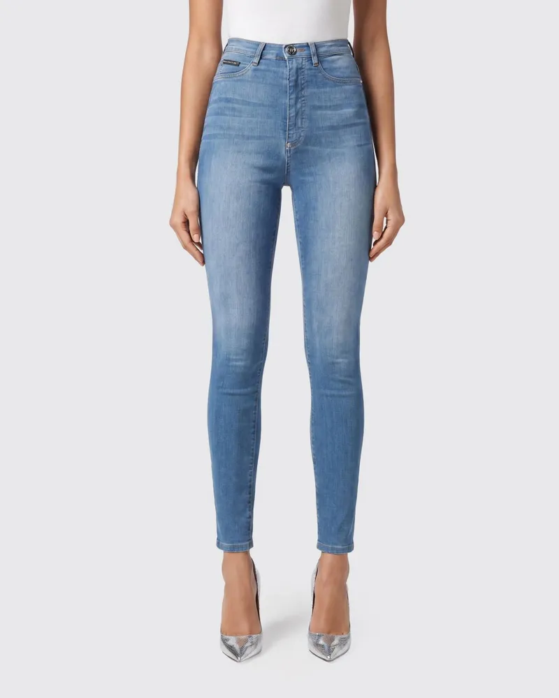 Philipp Plein Hoch taillierte Skinny-Cropped-Jeans aus Stretch-Denim mit Logo Denim