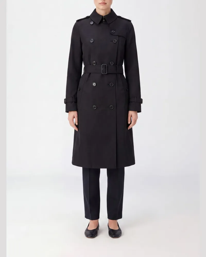 Burberry Knielanger zweireihiger Baumwoll-Trenchcoat mit Gürtel und Schulterklappen Schwarz