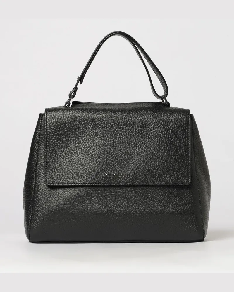 Orciani Mittelgroße Handtasche Sveva aus gehämmertem Leder mit Metalllogo Schwarz