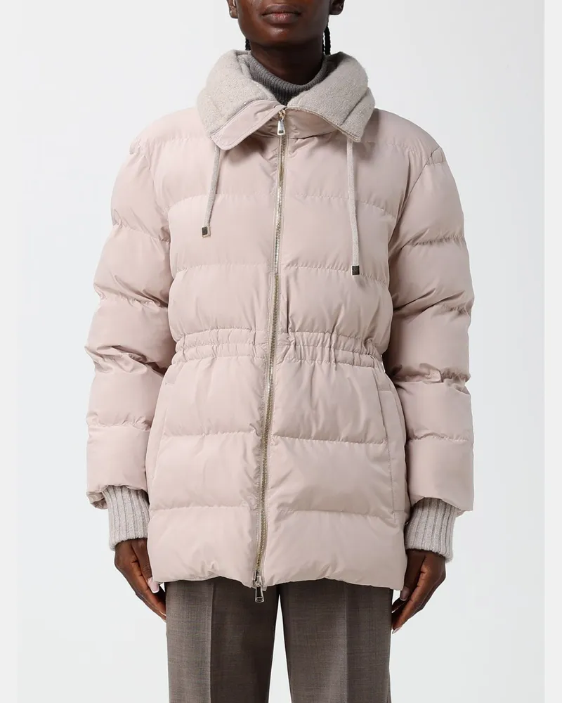 Fabiana Filippi Kurze Stepp-Daunenjacke aus ultraleichtem Nylon mit Stehkragen Beige