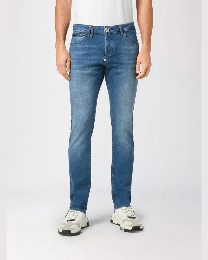 Philipp Plein Slim Fit Skinny Jeans aus Baumwolldenim mit Metall-Logo Denim