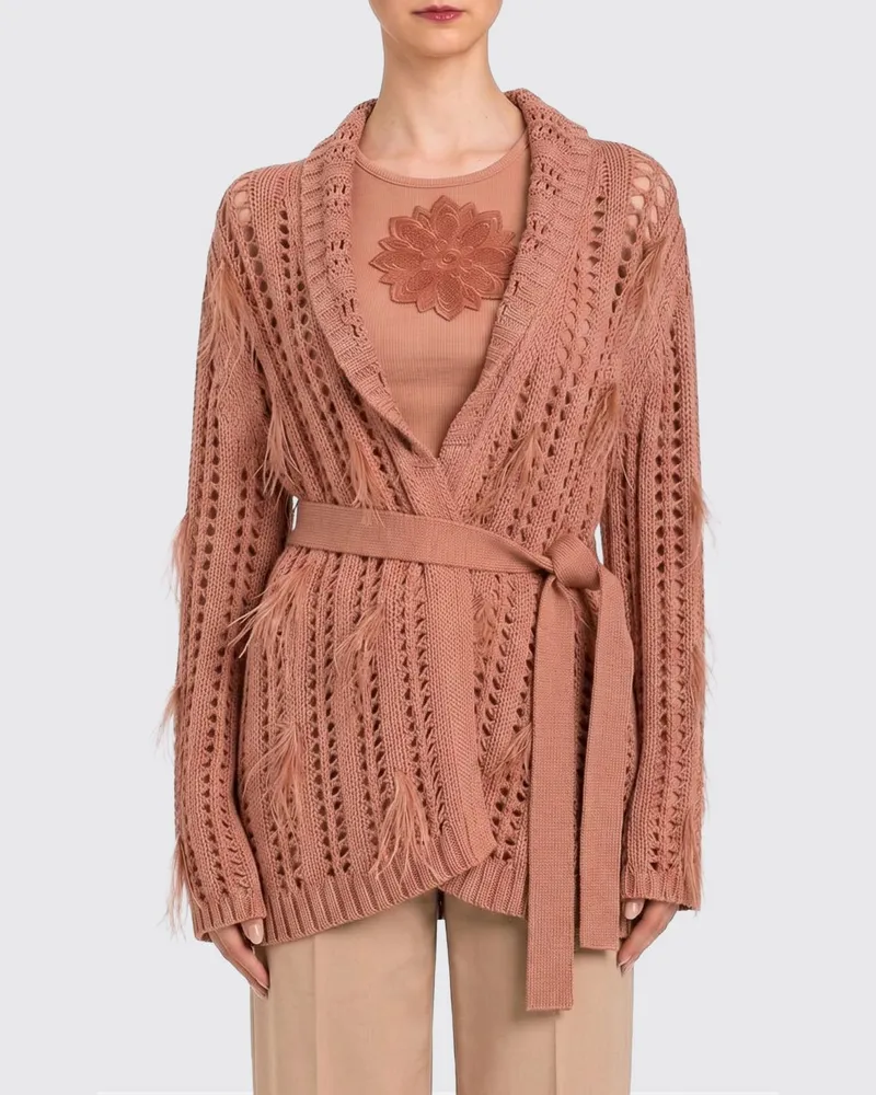 Twin-Set Durchbrochener Baumwollmisch-Cardigan Kaffee