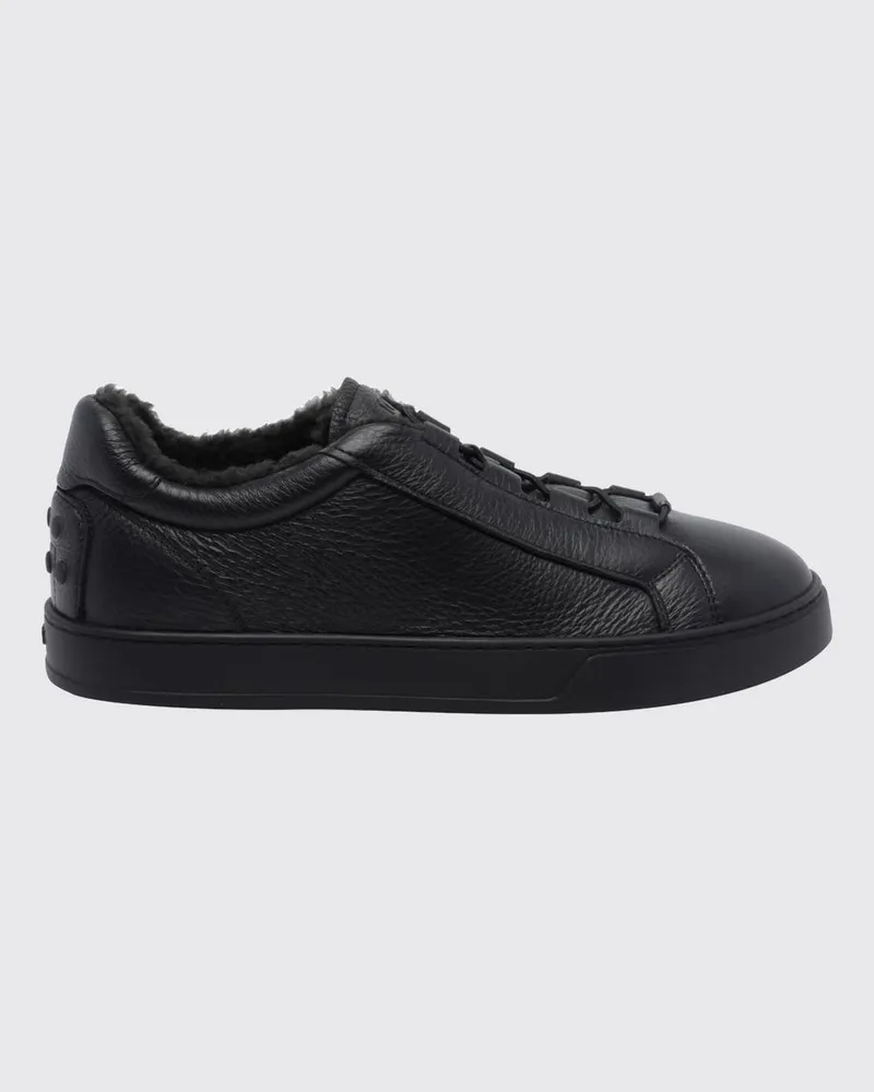 TOD'S Slip-On-Sneakers aus Lammleder mit Shearling-Futter und Gommini Schwarz