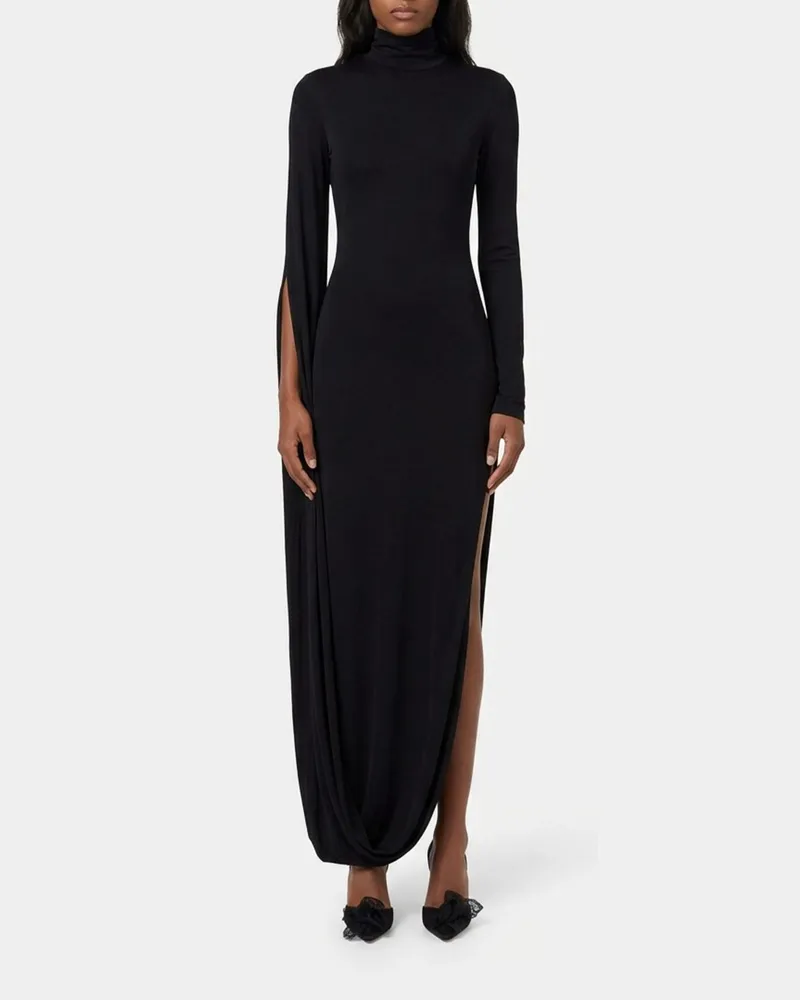 Giuseppe di Morabito Asymmetrisches Jersey-Midikleid mit hohem Kragen und Schlitz Schwarz