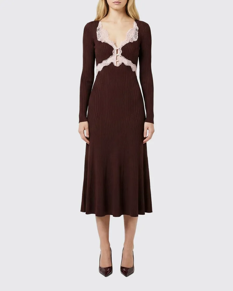 Self-Portrait Kleid aus Viskosemischung mit Spitzeneinsätzen Braun