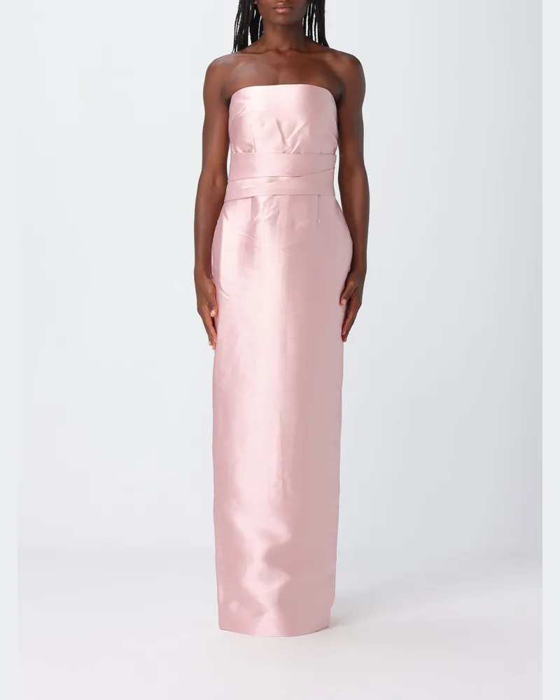 Solace London Langes schulterfreies Satin-Abendkleid von mit Schlitz Pink