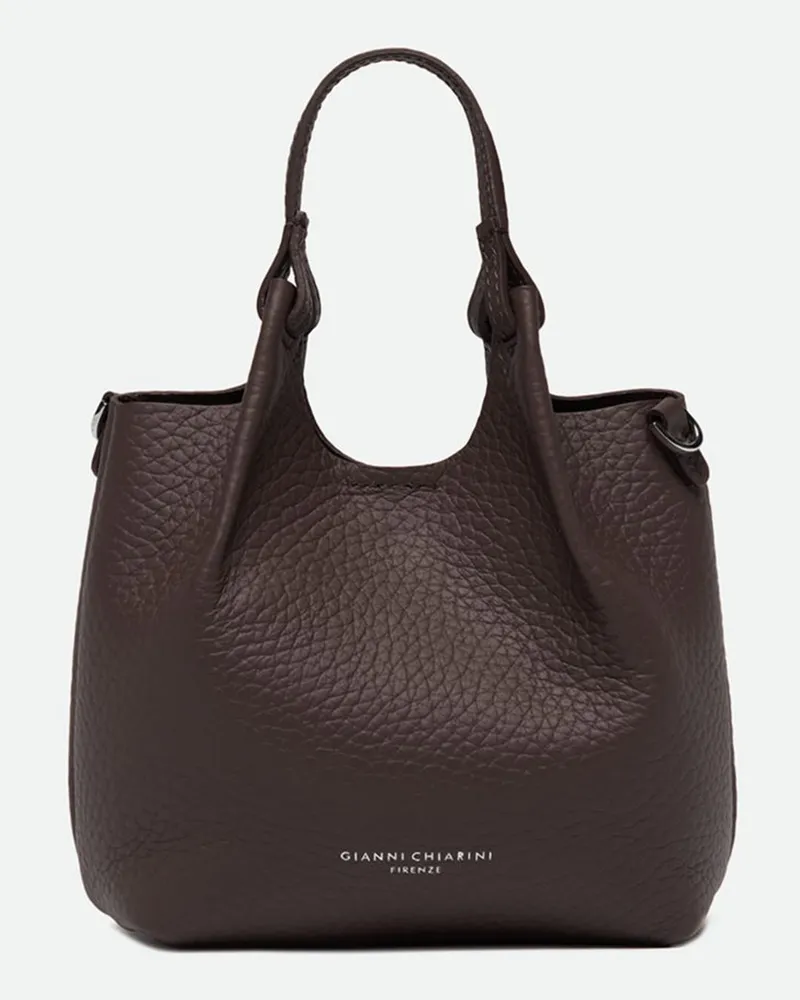 Gianni Chiarini Dua Mini-Handtasche aus gehämmertem Leder mit doppeltem Henkel Braun