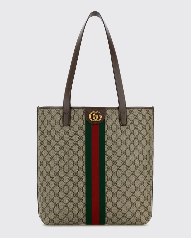Gucci Ophidia GG Supreme Tote-Tasche mit Webstreifen und Doppelgriffen Beige
