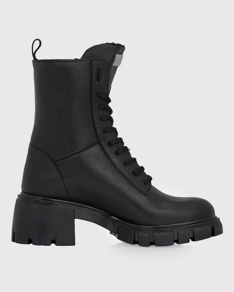 Philipp Plein Schnür-Combat-Boots aus genarbtem Leder mit Profilsohle Schwarz