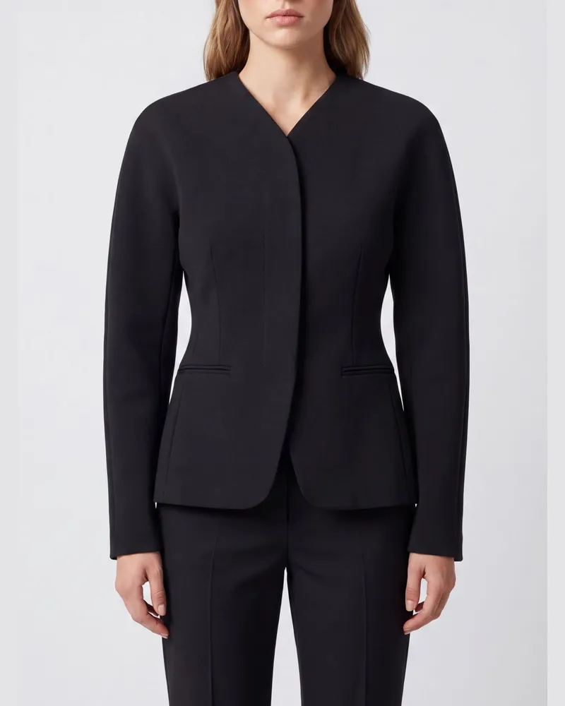 Jacquemus Kurzer, schmal geschnittener Blazer aus Viskosemischung mit verdecktem Verschluss Schwarz