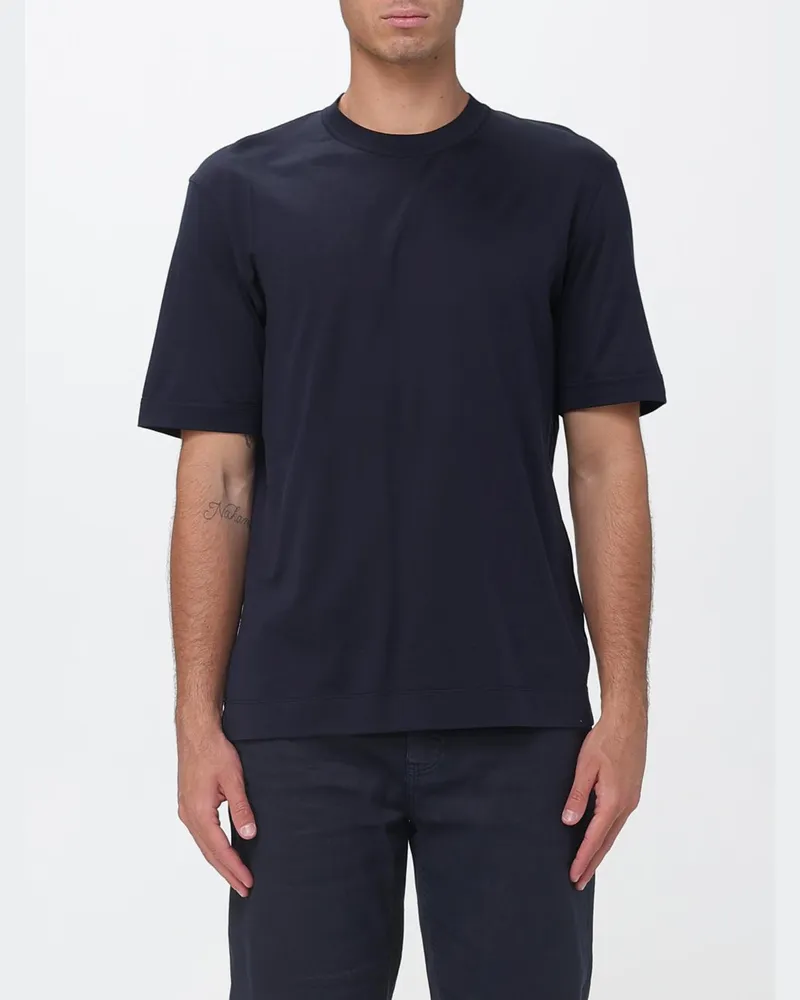 Ermenegildo Zegna T-Shirt aus Baumwolle und Seide Navy