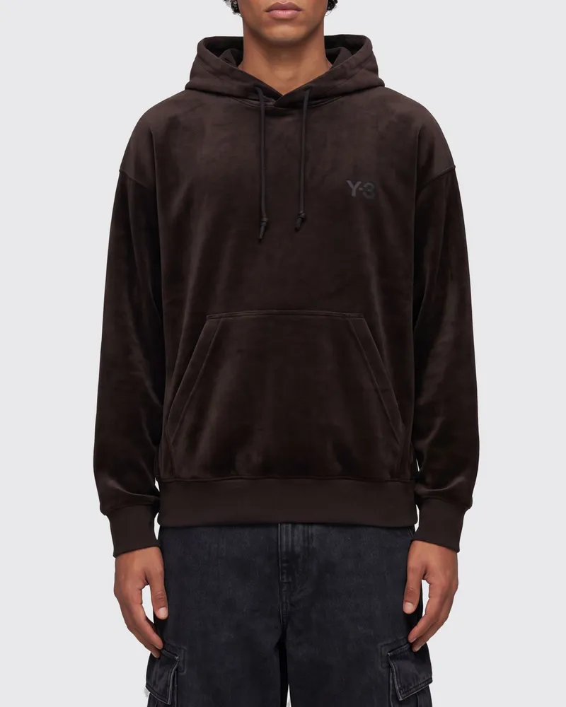 Y-3 Samt-Hoodie mit Kordelzug und Kängurutasche Schwarz