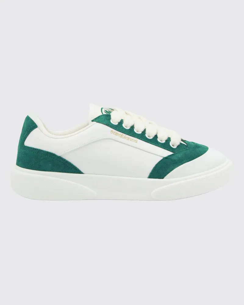 Casablanca Paris Zweifarbige Sneaker aus Leder und Stoff mit runder Kappe Weiß