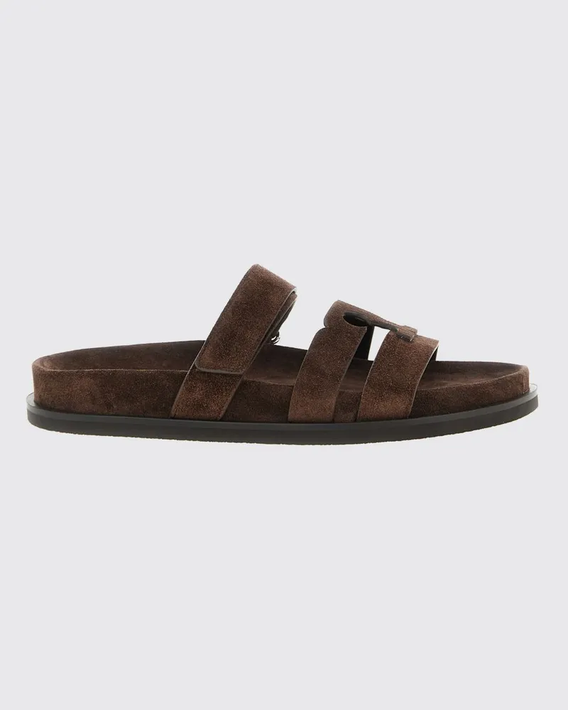 Tory Burch Ines Sport Slides aus Wildleder mit ausgeschnittenem Logo Braun