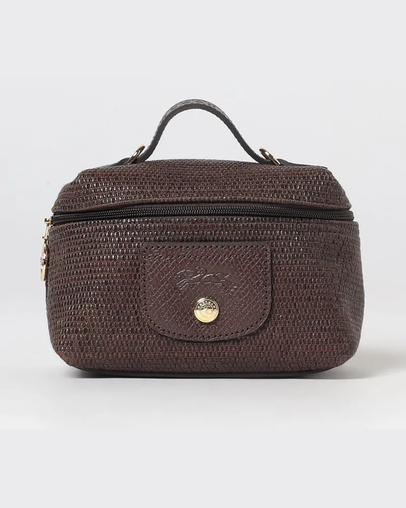 Longchamp Le Pliage Mini-Handtasche aus Bast mit Ledergriff Ebony