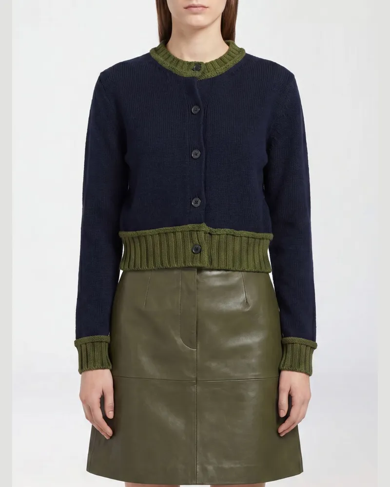 Marni Zweifarbiger Cardigan aus Wollmischung mit abstraktem Muster Blau
