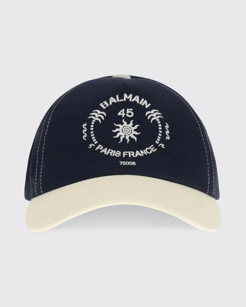 Balmain Baumwoll-Twill-Kappe mit Logoprint Marine