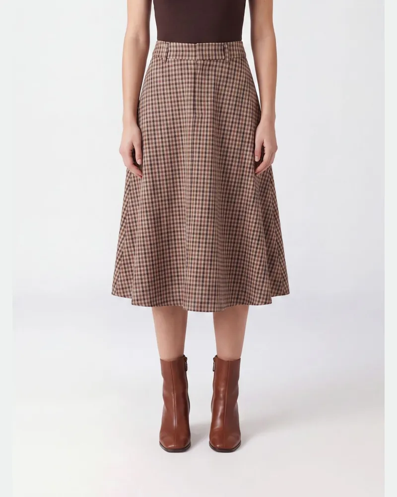Dondup Karierter Midi-Rock aus Polyester mit hoher Taille Braun