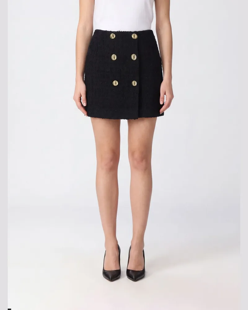 Balmain High-Waist Bleistift-Minirock aus Baumwollmischung mit Knöpfen Schwarz