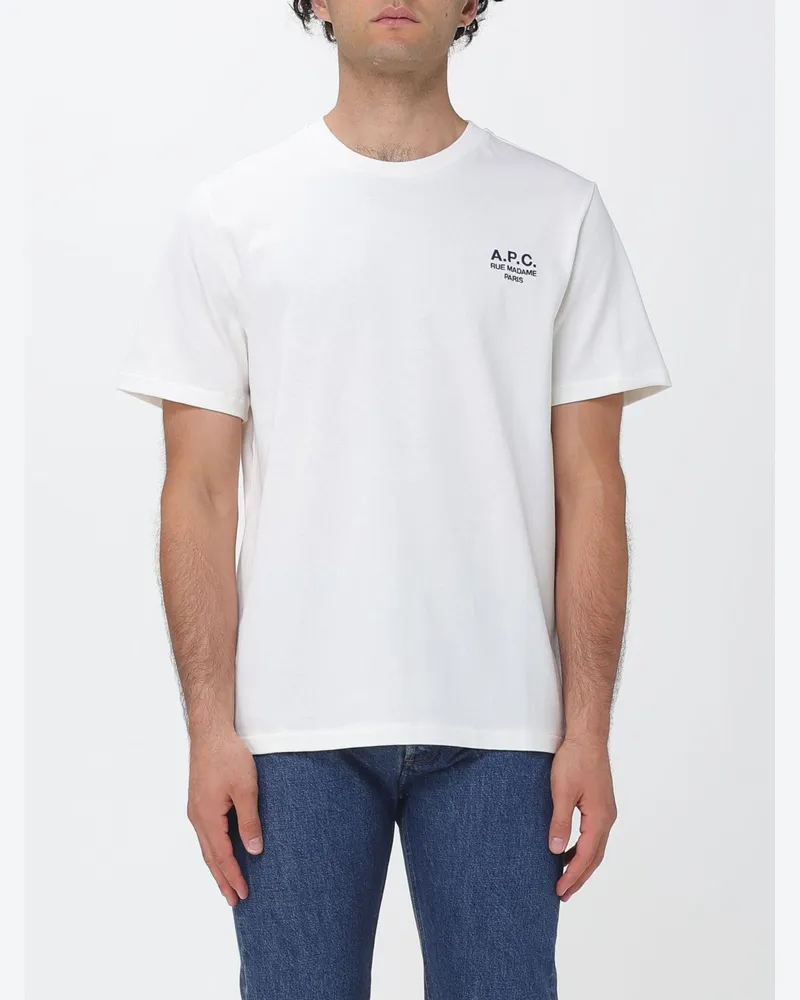 A.P.C. Kurzärmeliges Baumwoll-T-Shirt mit kontrastierendem Logodruck Weiß