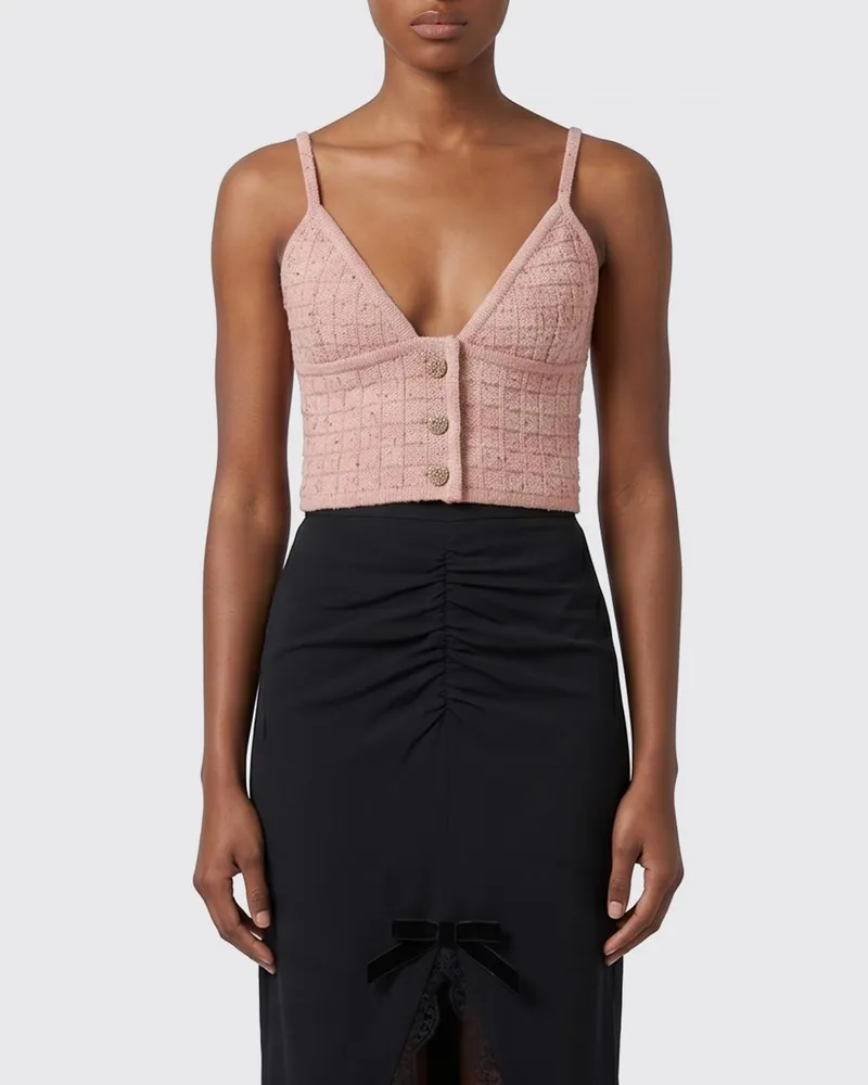 Alessandra Rich Slim-Fit-Stricktop aus Wollmischung mit V-Ausschnitt und dünnen Trägern Pink