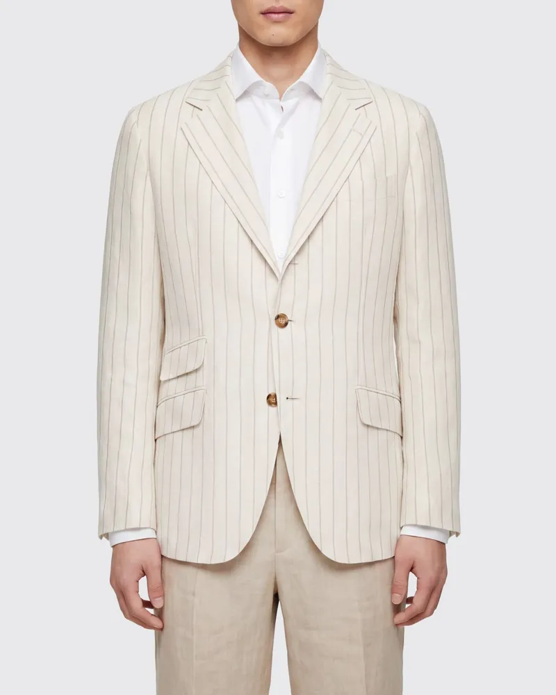 Brunello Cucinelli Gestreifter Einreiher-Leinenblazer von Beige