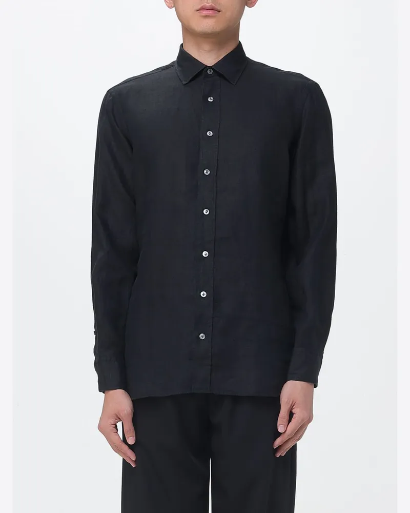 LARDINI Basic-Hemd aus Leinenmischung Schwarz