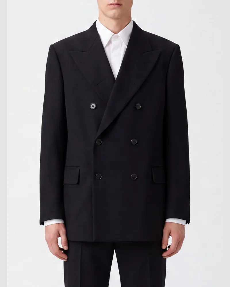 Dries van Noten Zweireihiger Wollblazer mit fallendem Revers Schwarz