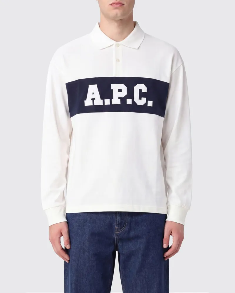 A.P.C. Langärmeliges Poloshirt aus Baumwolle mit Kontrastlogo Weiß