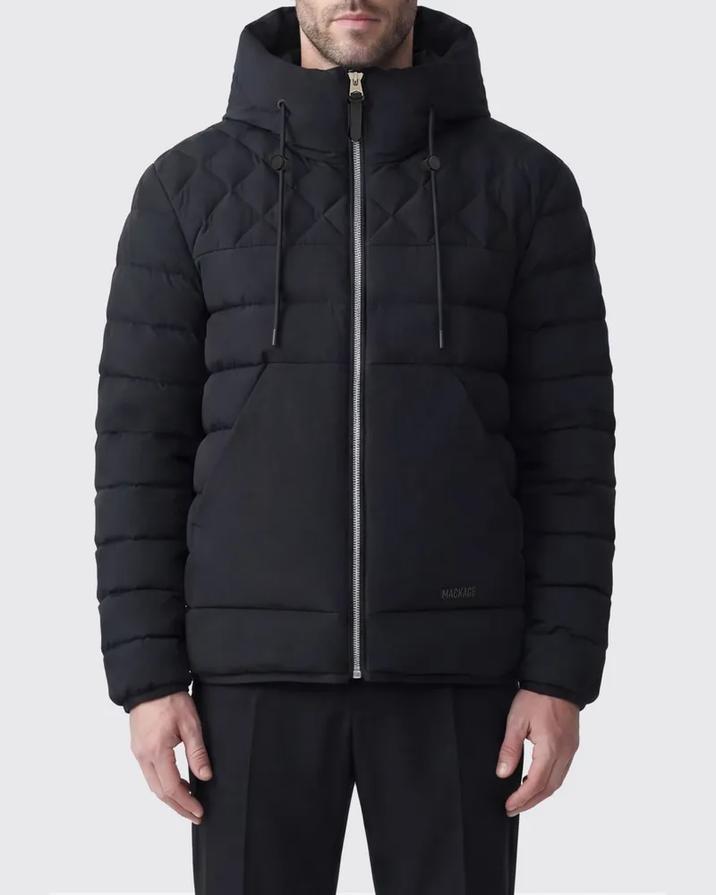 Mackage Kurze gesteppte Daunenjacke von aus recyceltem Nylon mit Kapuze Schwarz
