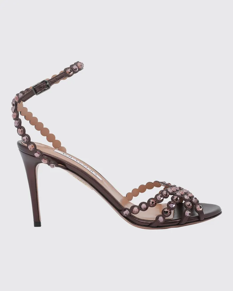 Aquazzura Tequila Hochhackige Sandalen aus laminiertem Nappaleder mit Kristallen Violett