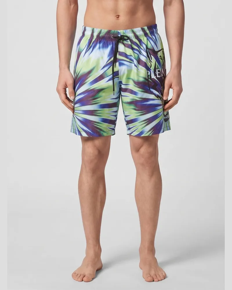 Philipp Plein Badeshorts aus technischem Nylon mit optischem Allover-Logoprint Bunt
