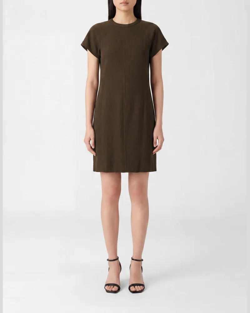 Brunello Cucinelli Viskose-Leinen-Kleid mit Monile Braun