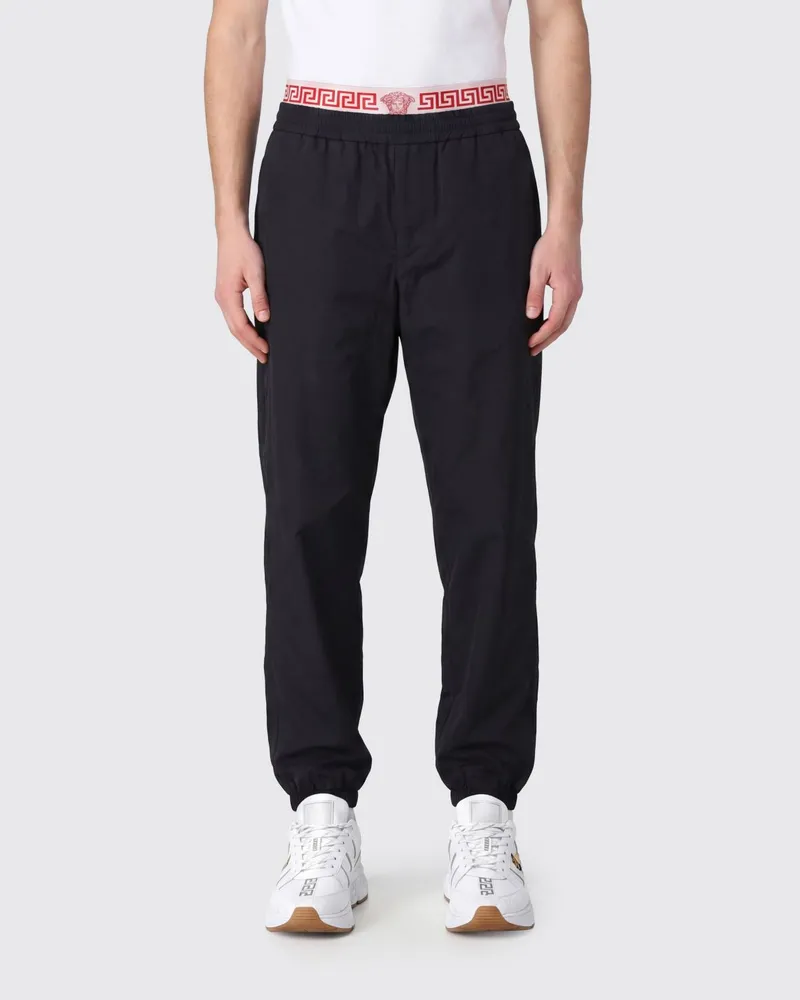 Versace Jogginghose aus technischem Gewebe mit elastischem Greca-Logobund Schwarz