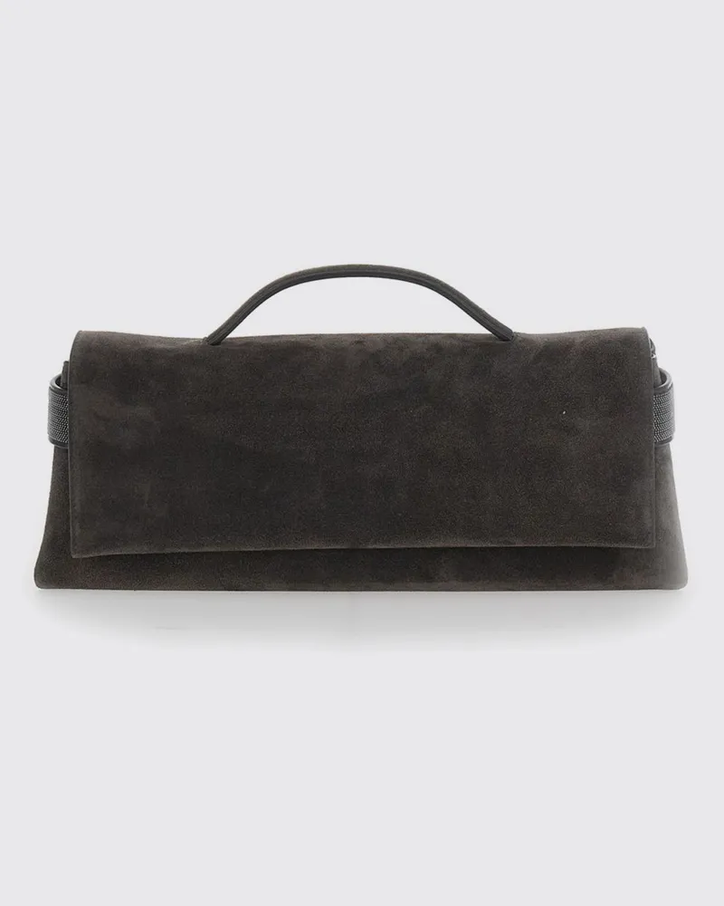 Brunello Cucinelli Clutch aus Velourskalbsleder mit Monili-Verzierung Dark