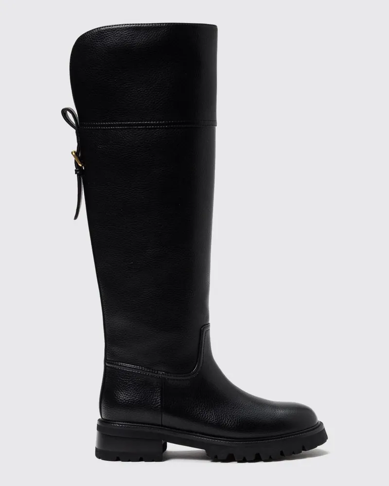 Twin-Set Kniehohe Kunstlederstiefel mit Profilsohle und Schnalle Schwarz
