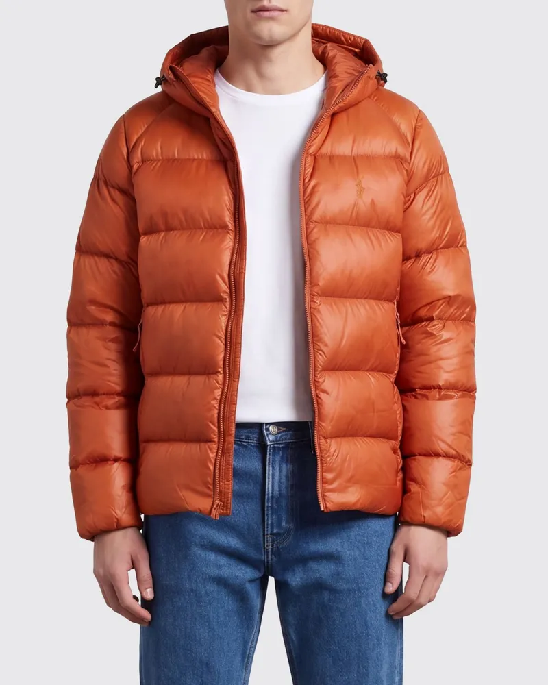 Ralph Lauren Daunenjacke aus recyceltem Nylon mit Kapuze und Pony-Logo Gelb