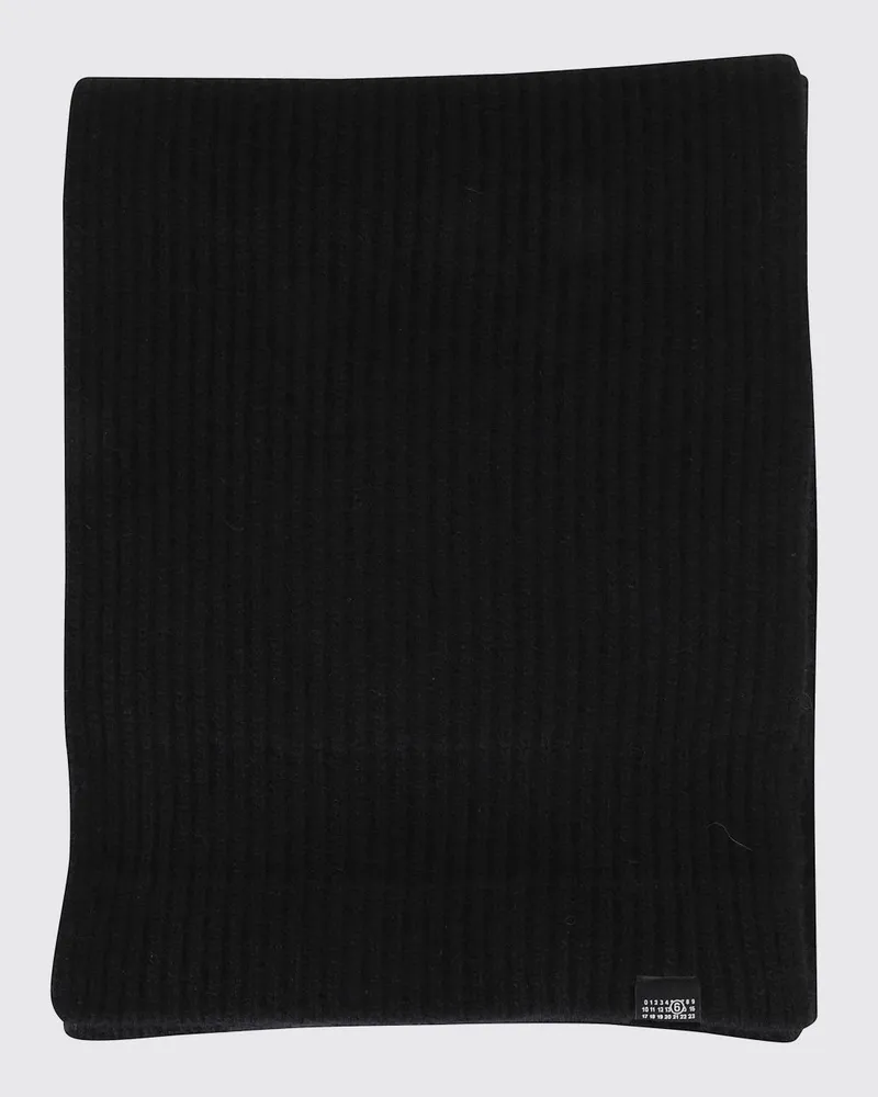 Maison Margiela Gerippter Wollschal mit aufgesetztem Numeric-Logo-Patch Schwarz