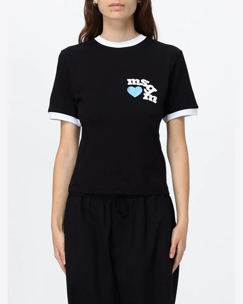 MSGM Slim-Fit T-Shirt aus Baumwolle mit Logo-Print und Kontrastbesätzen Schwarz