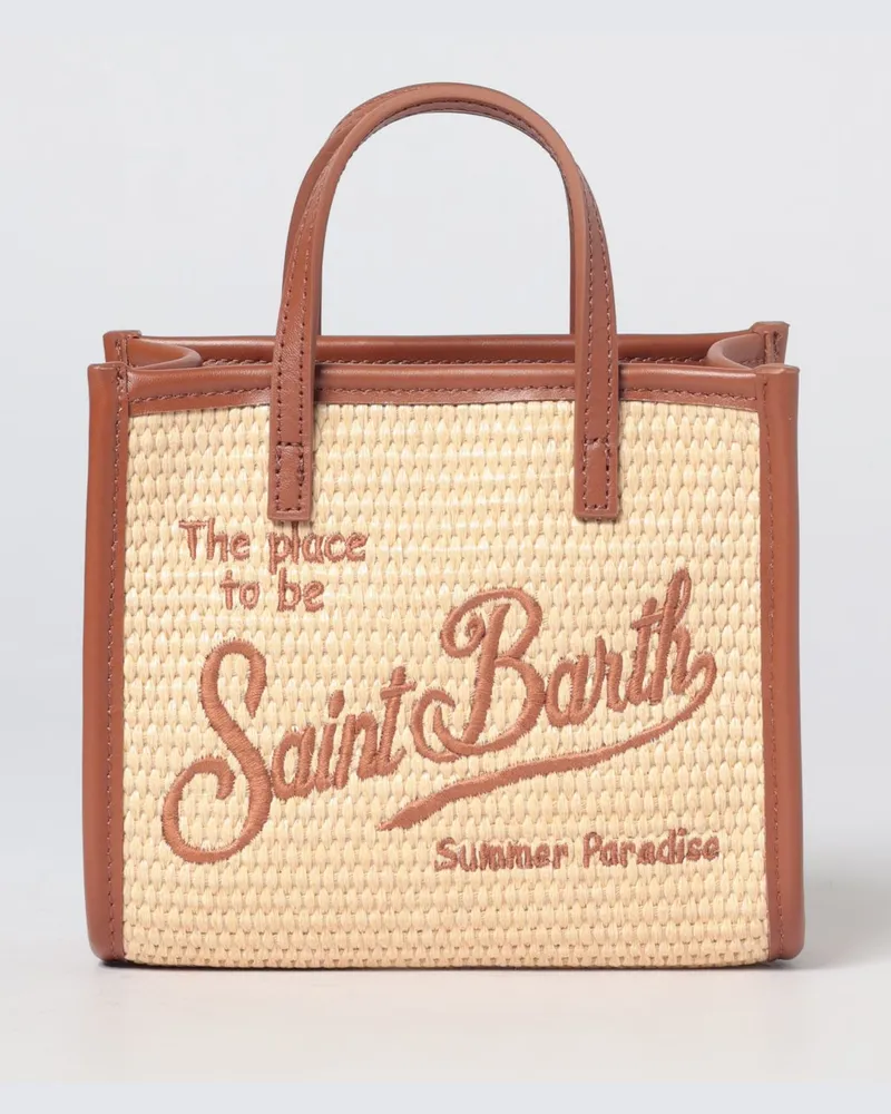 MC2 Saint Barth Vivian Stroh- und Kunstleder-Handtasche Ecru