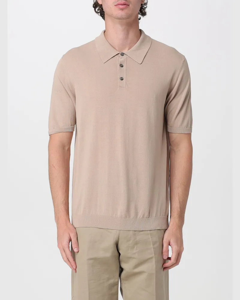 Roberto Collina Kurzärmeliges Baumwoll-Poloshirt mit Drei-Knopf-Leiste Beige
