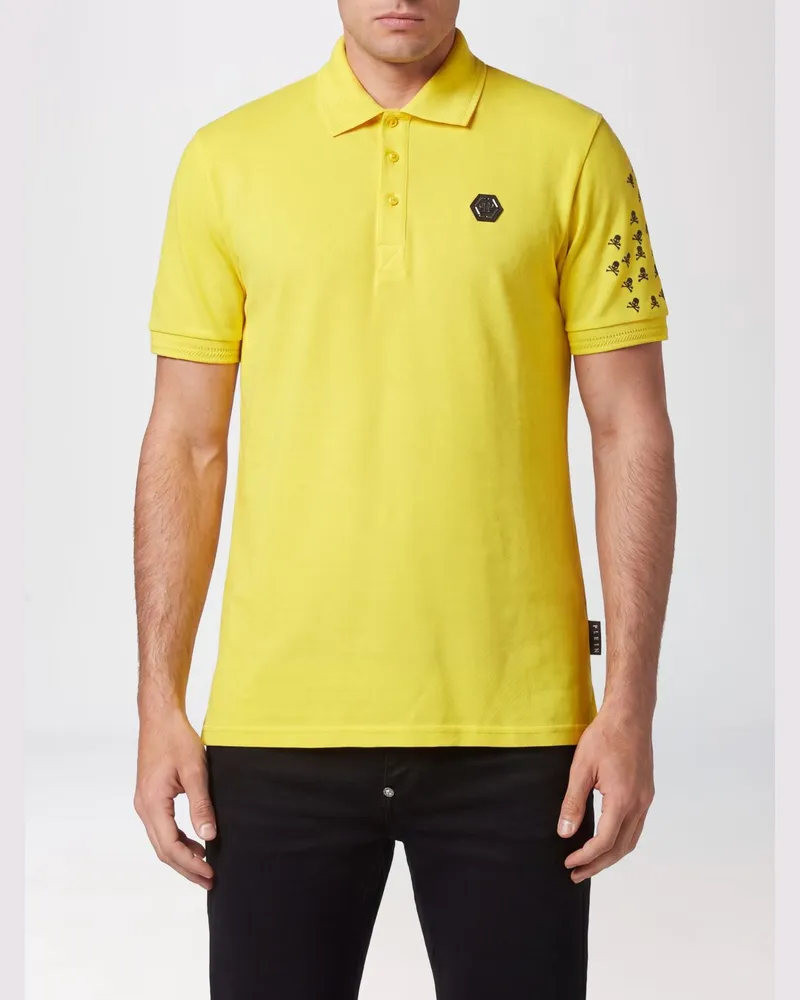 Philipp Plein Baumwoll-Polohemd mit Skull-Monogramm-Print und Hexagon-Logo Gelb