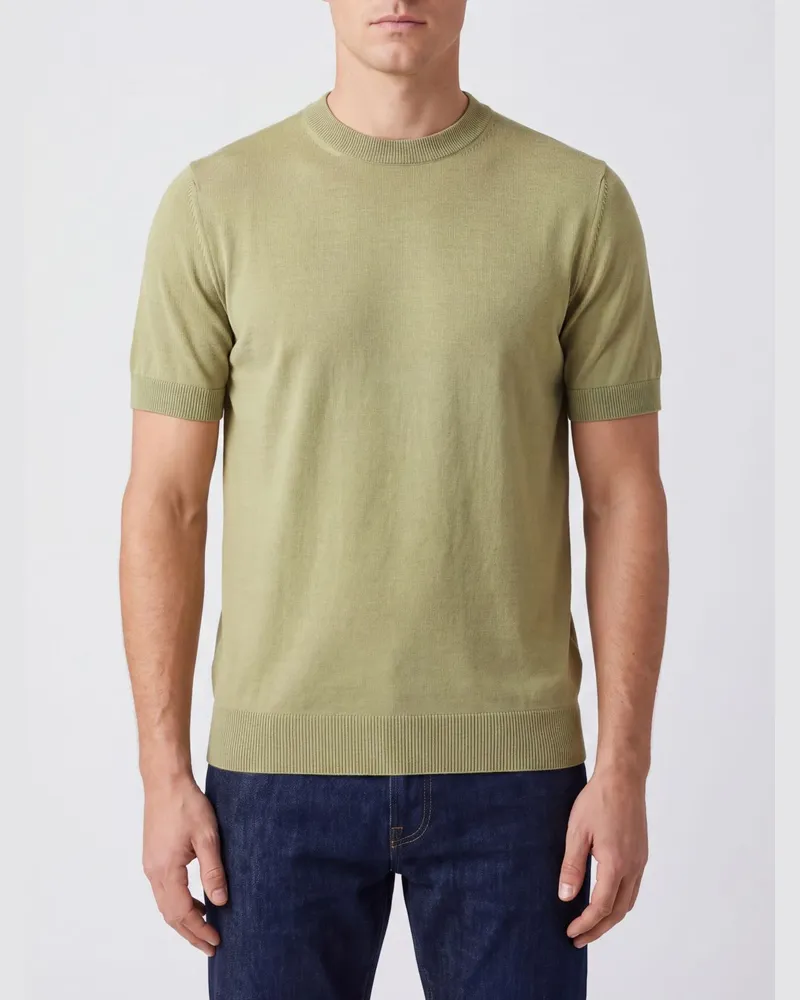HUGO BOSS Kurzärmeliger Pullover mit Rundhalsausschnitt aus reiner Schurwolle Grün