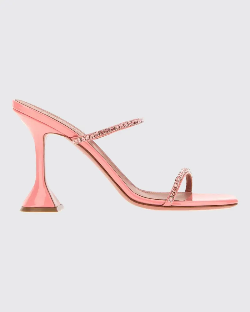 Amina Muaddi Gilda Mules aus Lackleder mit Kristallen Peach