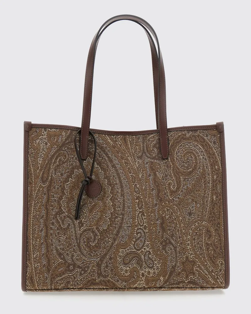 Etro Große Love Trotter Tote-Bag aus Paisley-Jacquard-Baumwolle Braun