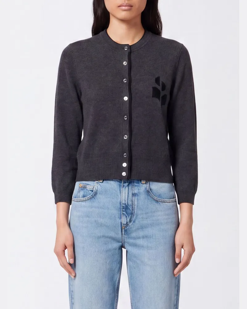 Étoile Isabel Marant Cardigan aus Baumwolle und Wolle mit Rundhalsausschnitt und Kontrast-Logo Charcoal