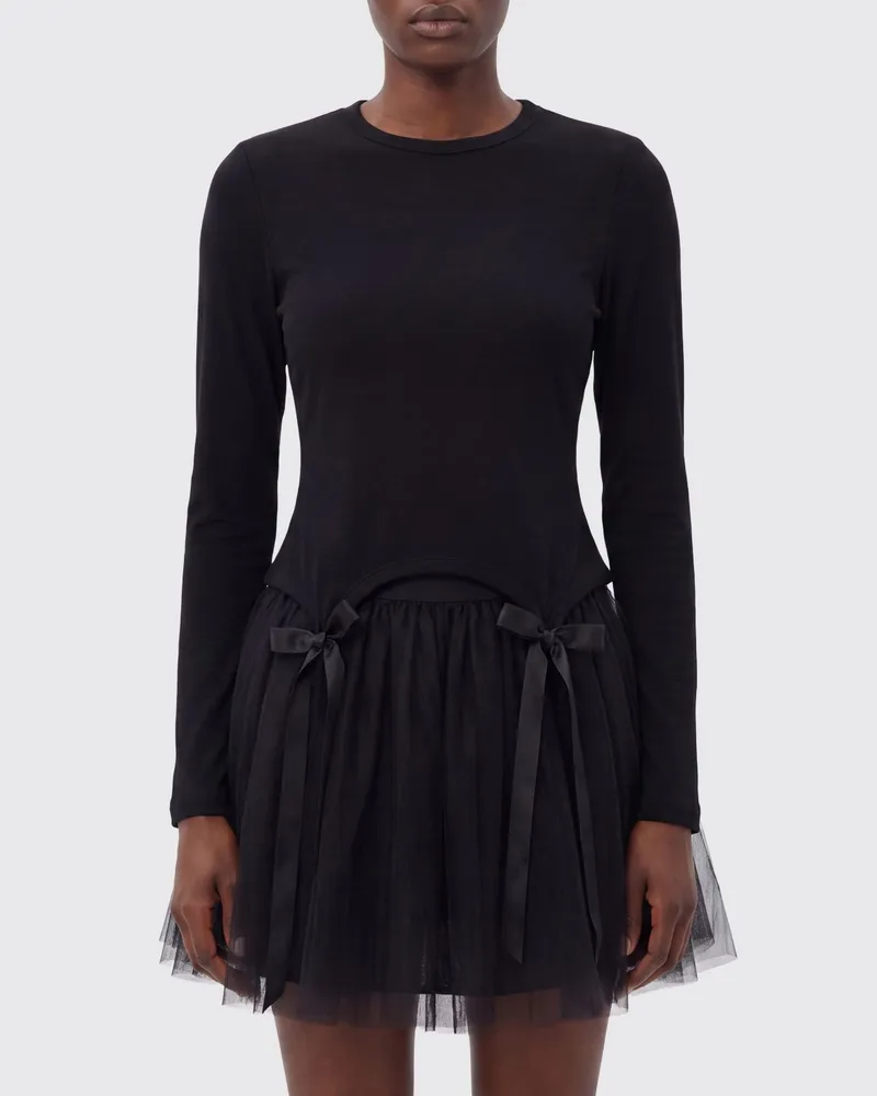 Simone Rocha Langarm-Top aus Lyocell mit Stickerei und Schleife Schwarz