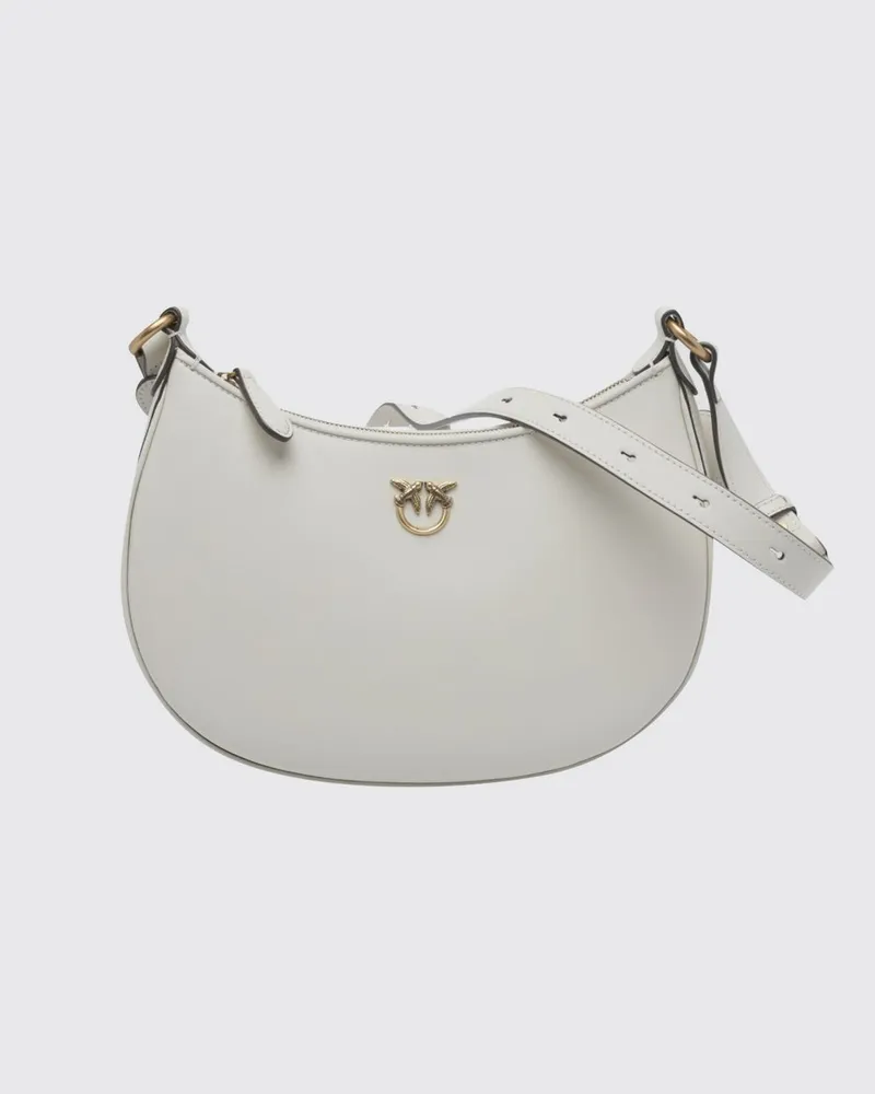 Pinko Love Bag Half Moon Simply Schultertasche aus glattem Kalbsleder Weiß