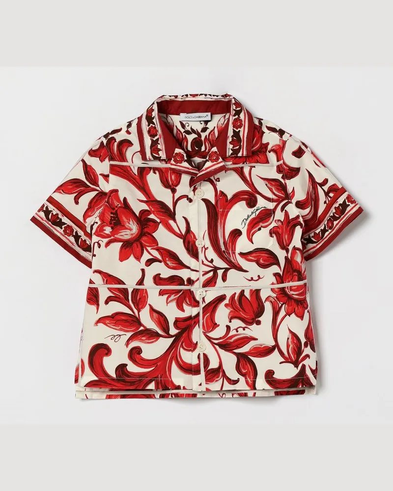 Dolce & Gabbana DOLCE  GABBANA Dolce & Gabbana Bowlinghemd für Jungen aus Baumwolle mit Majolika-Print Ruby